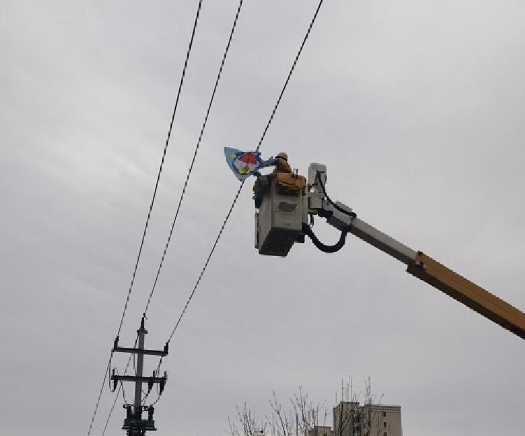 2024年3月24日，車站線2號(hào)桿清理導(dǎo)線上的風(fēng)箏